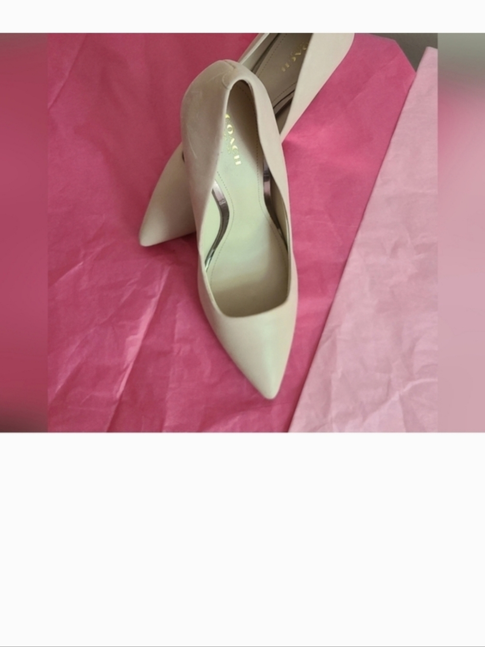 Coach Nude Leather Pointed Wedge Pumps with Pink Wedge - Picture 7 of 9